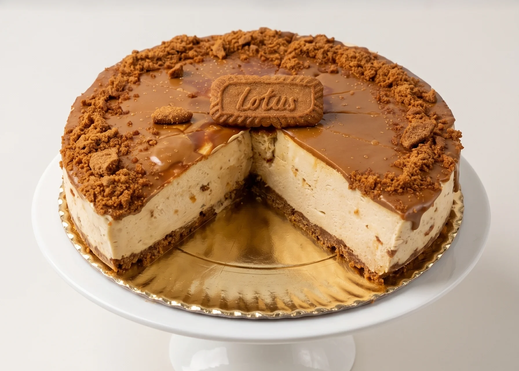 Tarta fría Lotus con cobertura suave de crema de galleta y galletas enteras decorativas